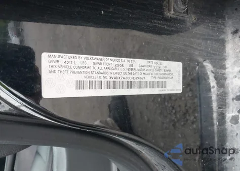 2012 Volkswagen Jetta 2.5L Se z USA, uszkodzony, nr VIN 3VWDX7AJ0CM324674